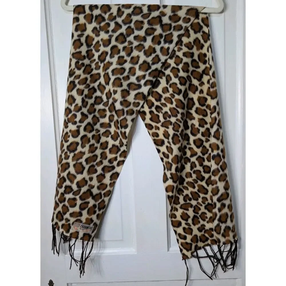 Cashmere Feel Leopard Print Fringe Scarf 56